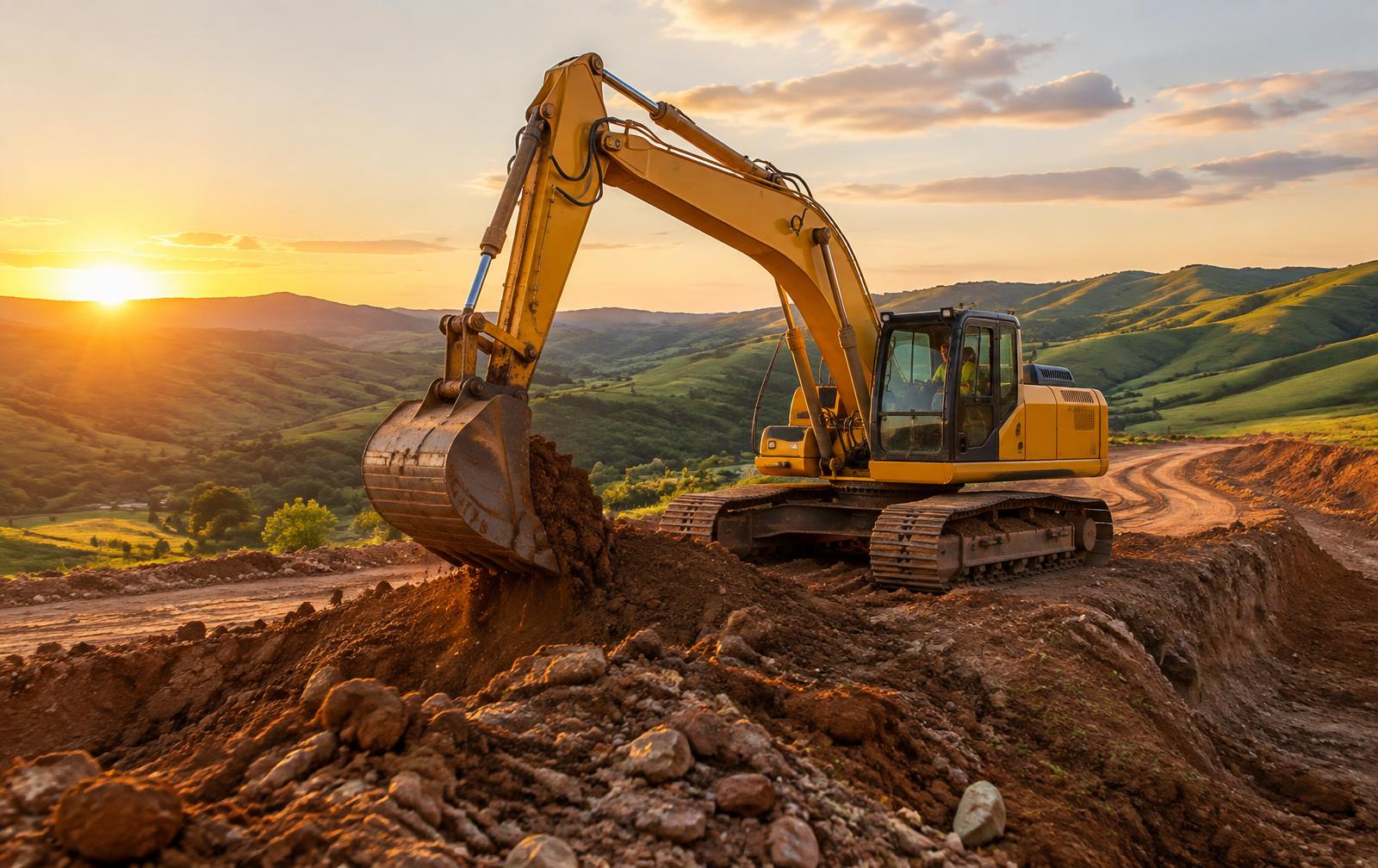 Excavator at work on an earthworks site in KwaZulu-Natal